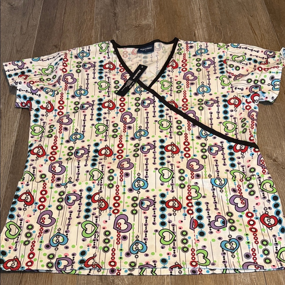 Absolute Scrub Top with Colorful Heart Print
